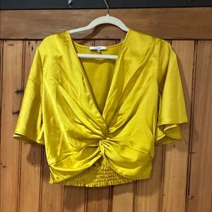 Ro & De Yellow Satin Twist Blouse